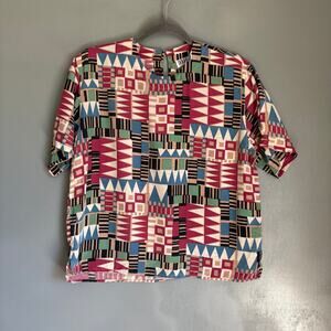 Vintage DOUGLASS Women's Med Abstract 100% Silk Colorful Blouse Retro 80's 90's